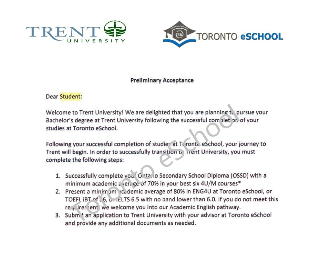 Trent University Pathway with Toronto eSchool