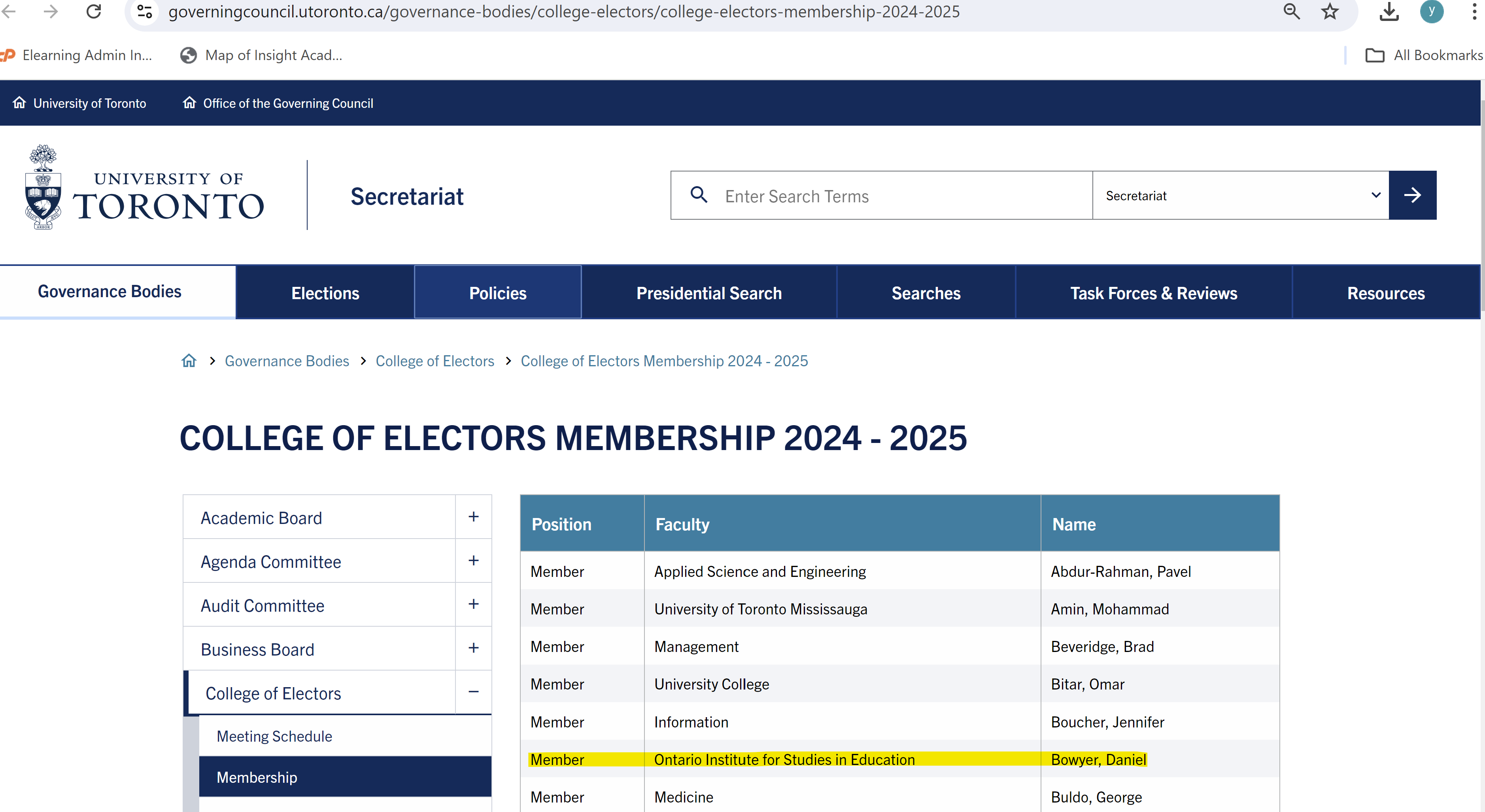 ACADEMIC BOARD MEMBERSHIP