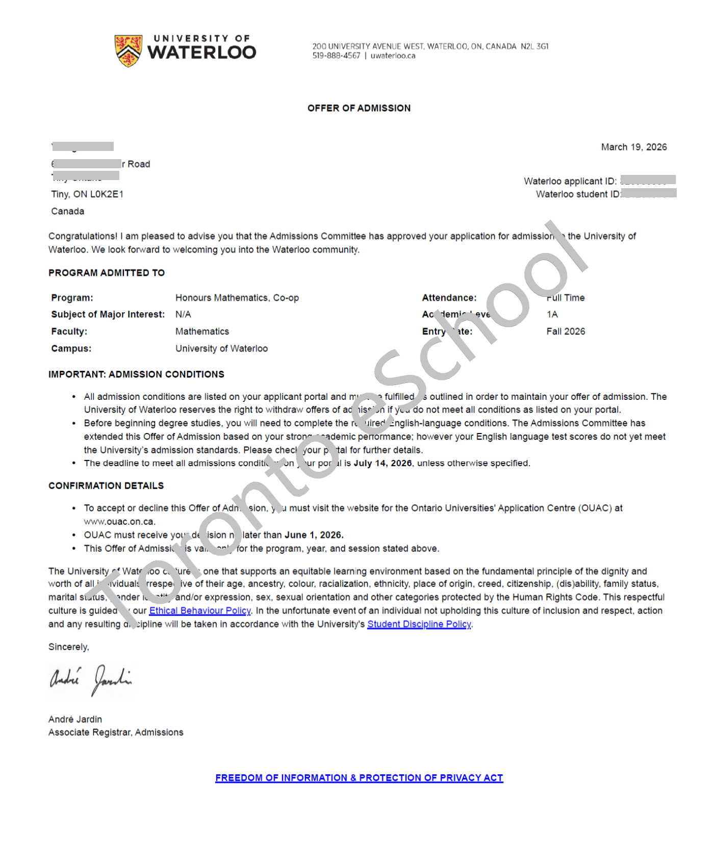 University of Waterloo Math-Co-op Offer