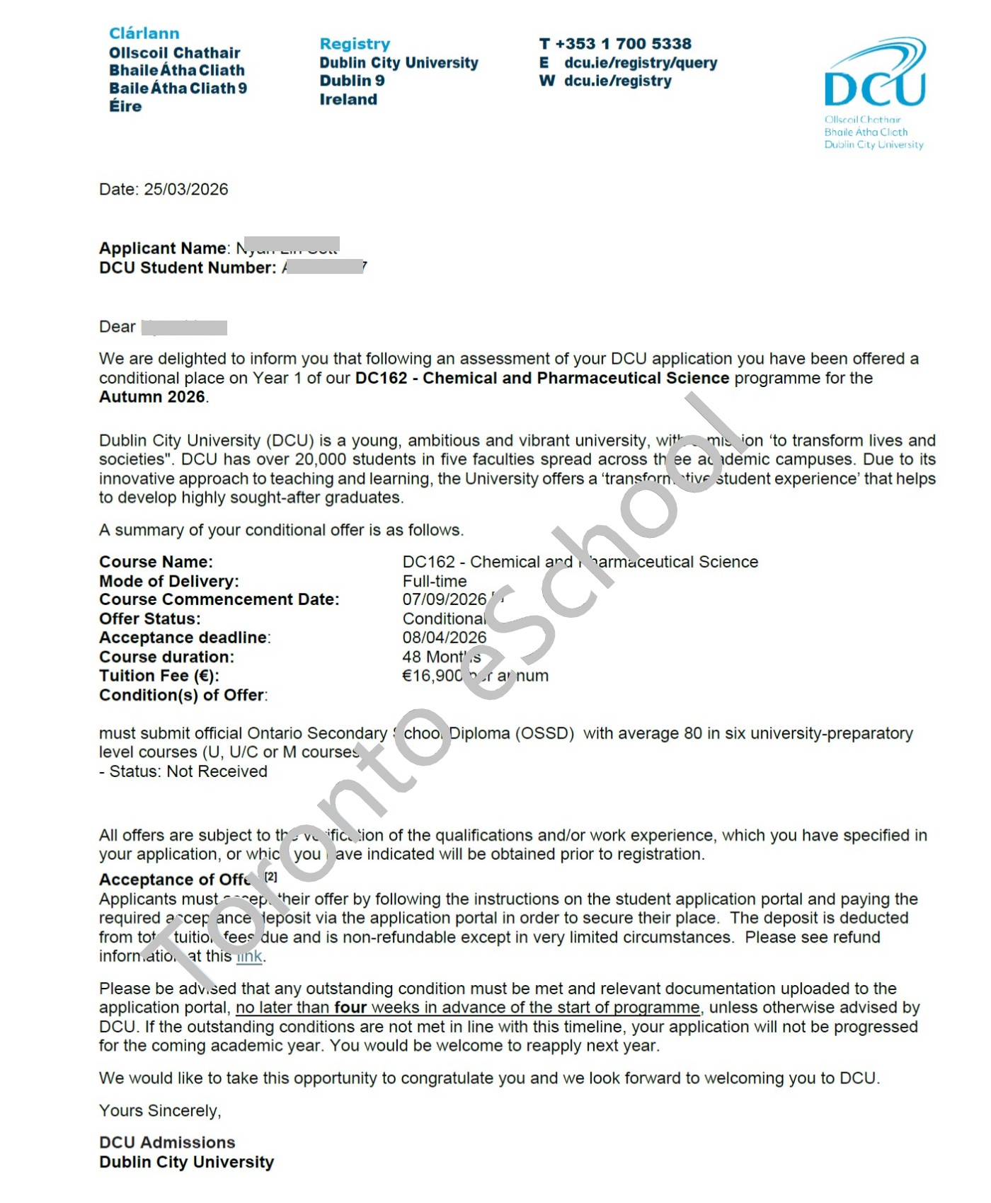 Dublin City University Offer-TES
