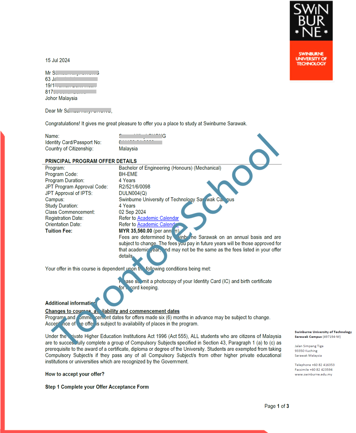 Swinburne University Malaysia Offer - 2024