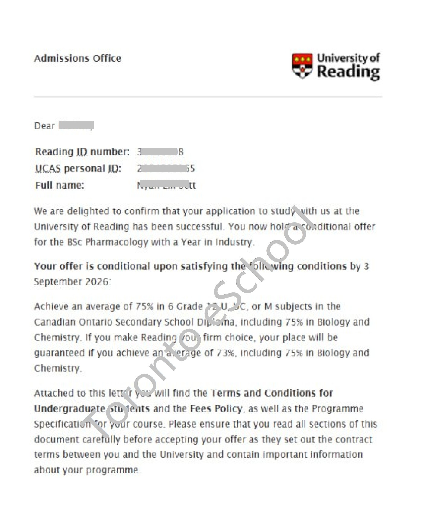 University of Reading Offer-TES