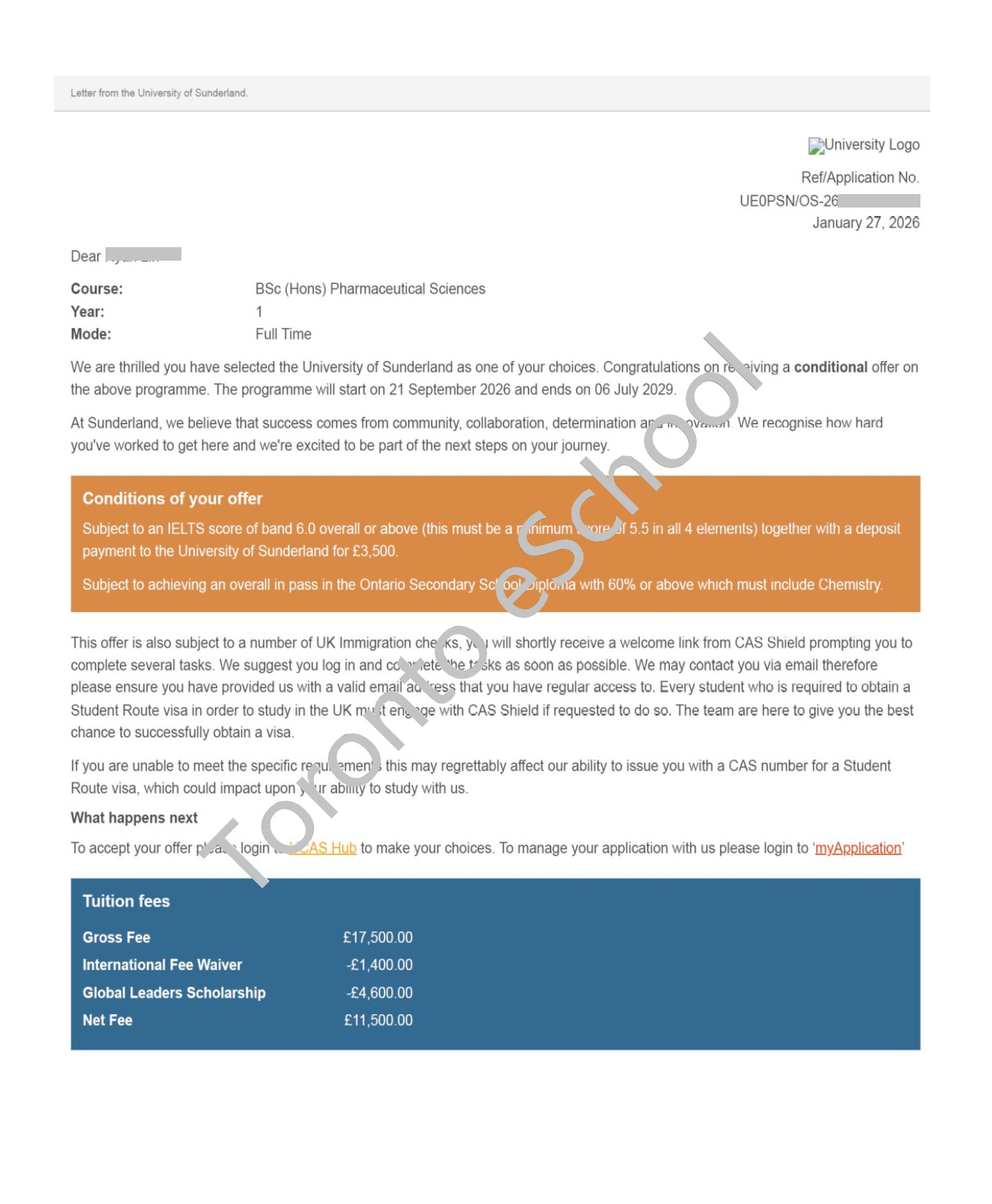 University of Sunderland Offer-TES